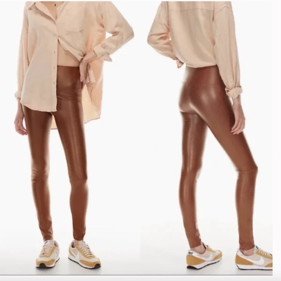 Aritzia Wilfred Free UnReal Vegan Leather Daria Pant Tan Legging Womens Size XS - Picture 1 of 8